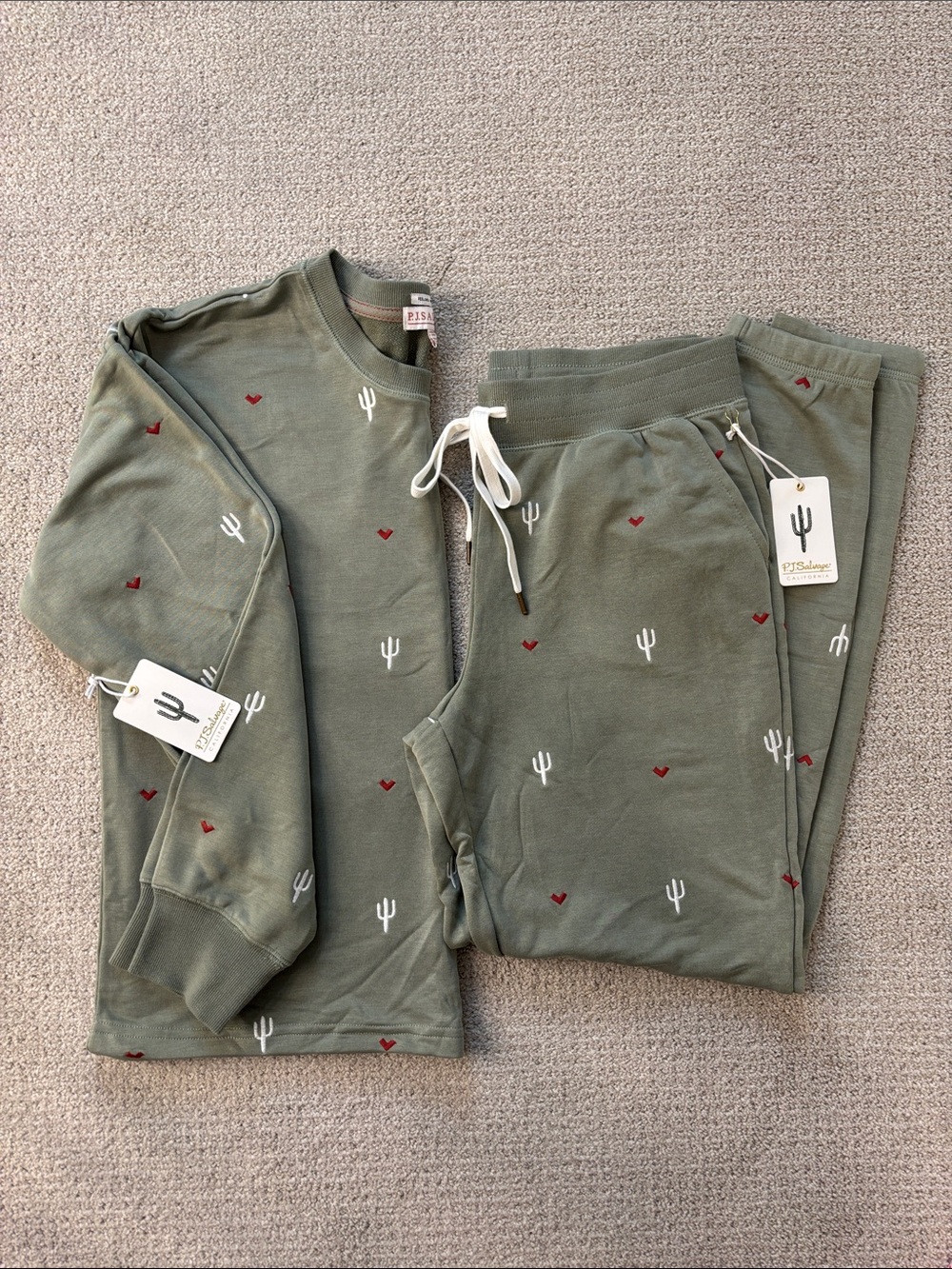 PJ Salvage Olive Cactus & Heart Pajama Set